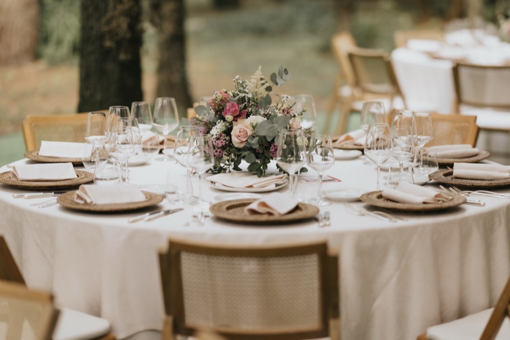 A table set in the garden